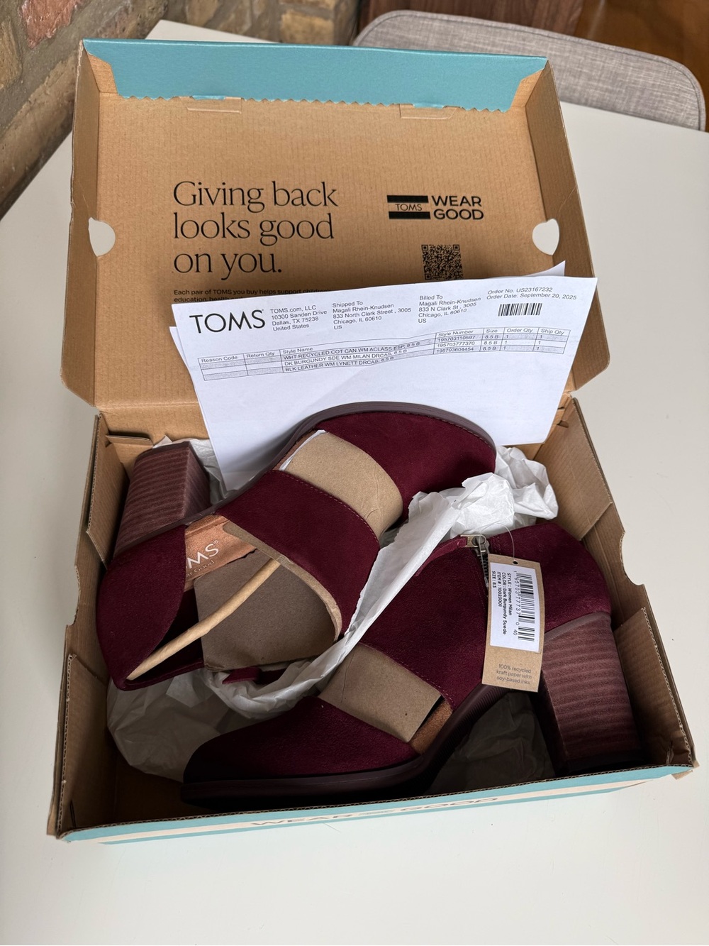 TOMS Women's Maroon Milan Suede Block Heel Ankle Booties - Picture 6 of 6
